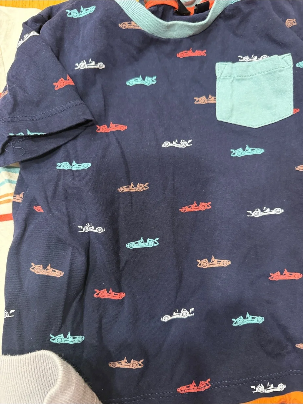 3 PC Set Kids Crew Neck Tees Navy Aqua & White and gray Shorts